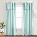 Modern Faux Linen Embroidered Edge With Attached Valance Window Curtain ...