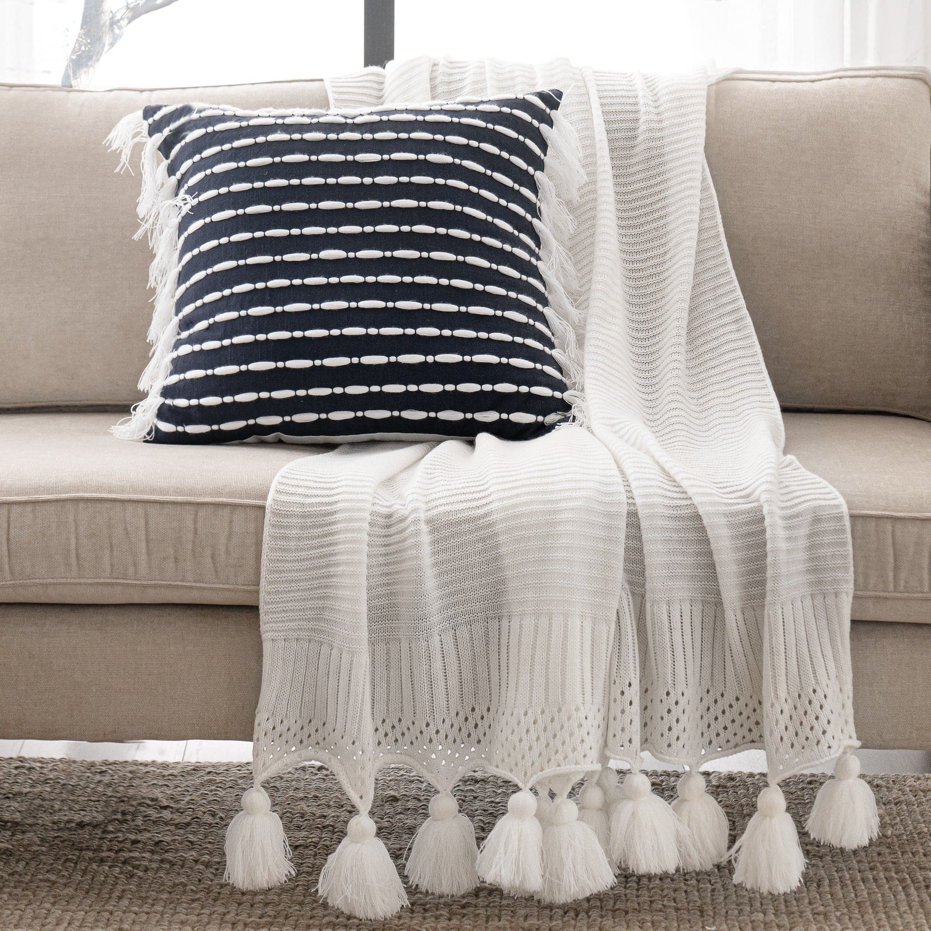 Image of Linear Tassel Pillow + Boho Knitted Tassel Throw Bundle