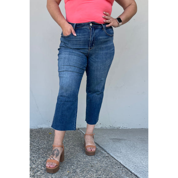 Judy Blue Full Size Mid Rise Raw Hem Slit Flare Jeans – Hustle