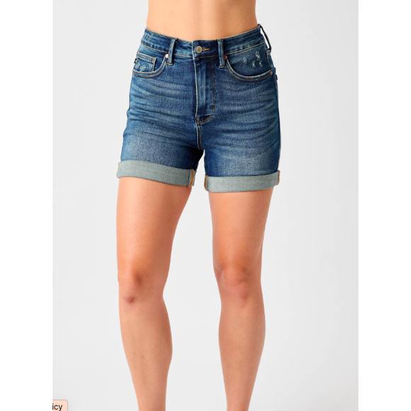 Tummy Control Cotton Solid Casual Flowy Shorts High Rise Rolled