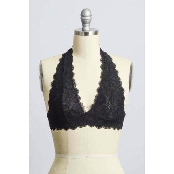 Yours lace halter neck bralette in black