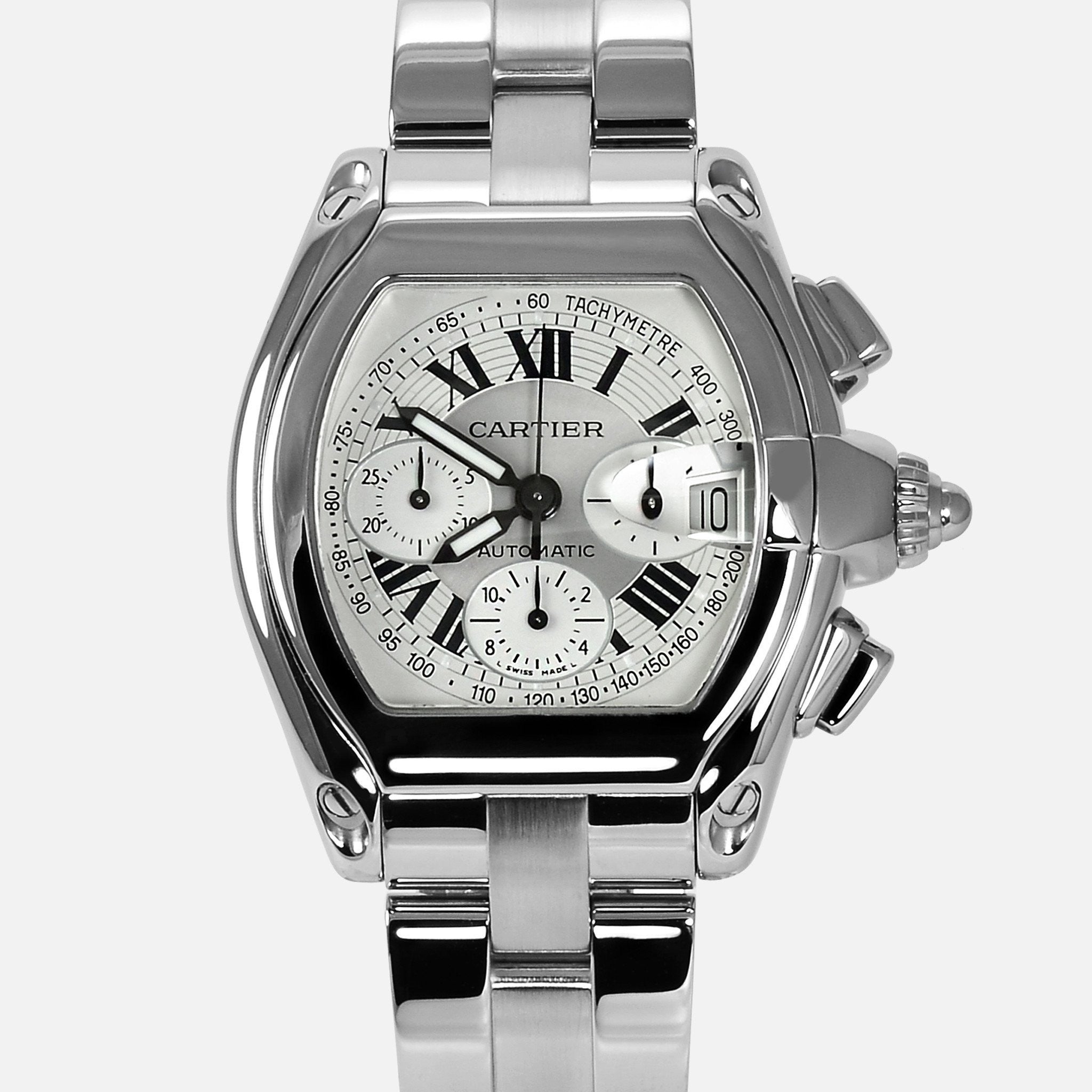 Cartier Roadster Chronograph White Dial 2618 W62006X6 Mens Luxury Watc