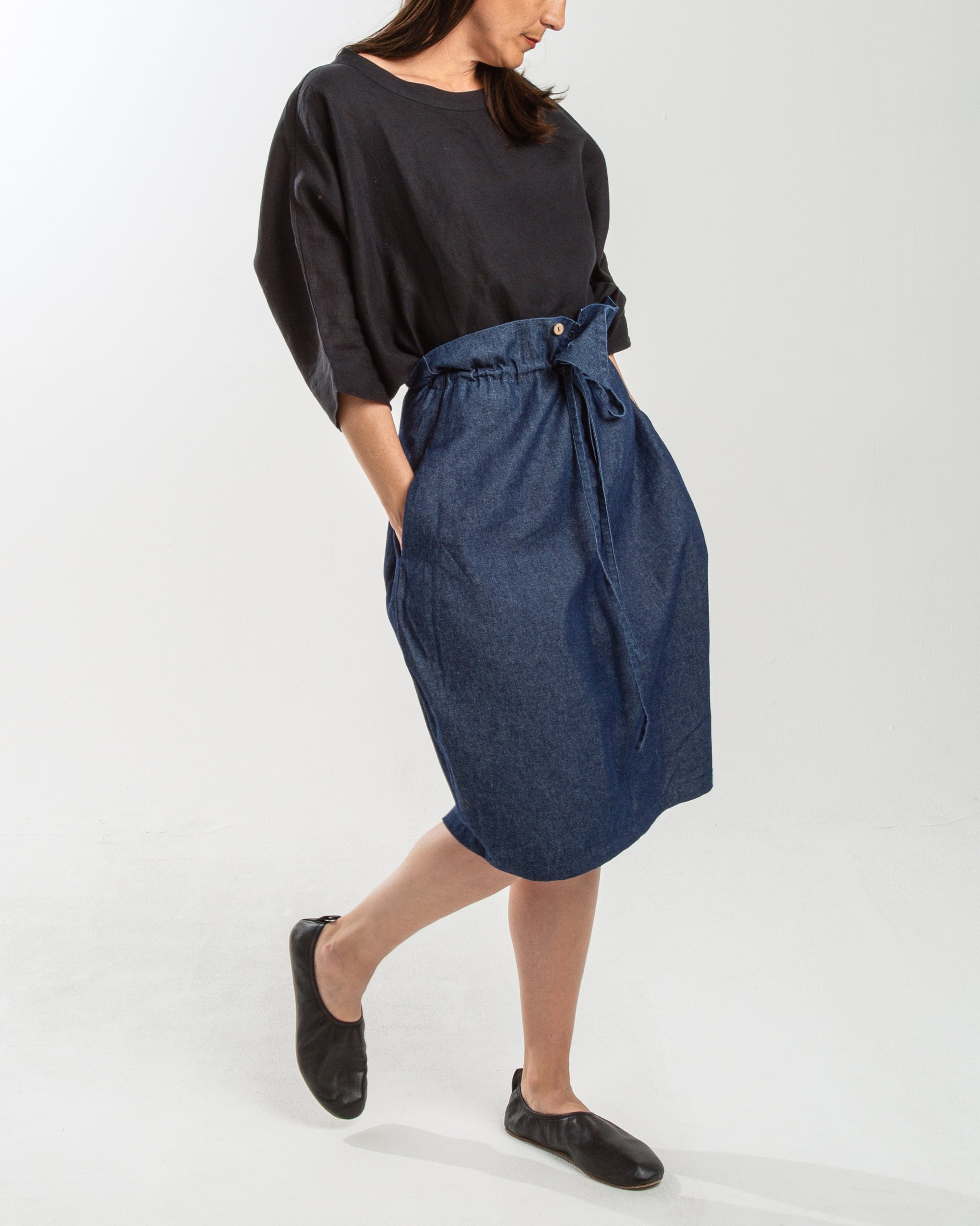 high waisted tulip denim skirt