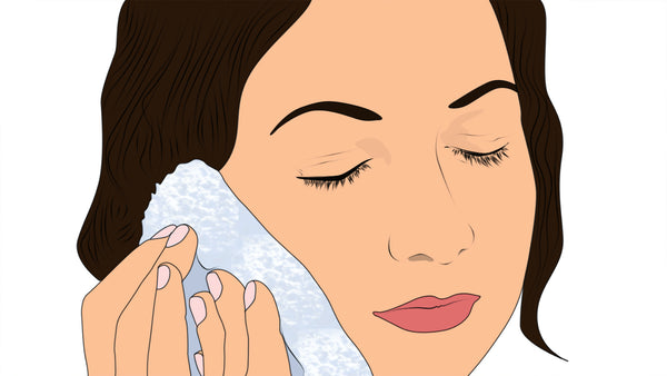 Illustration applying cold or hot compress to face