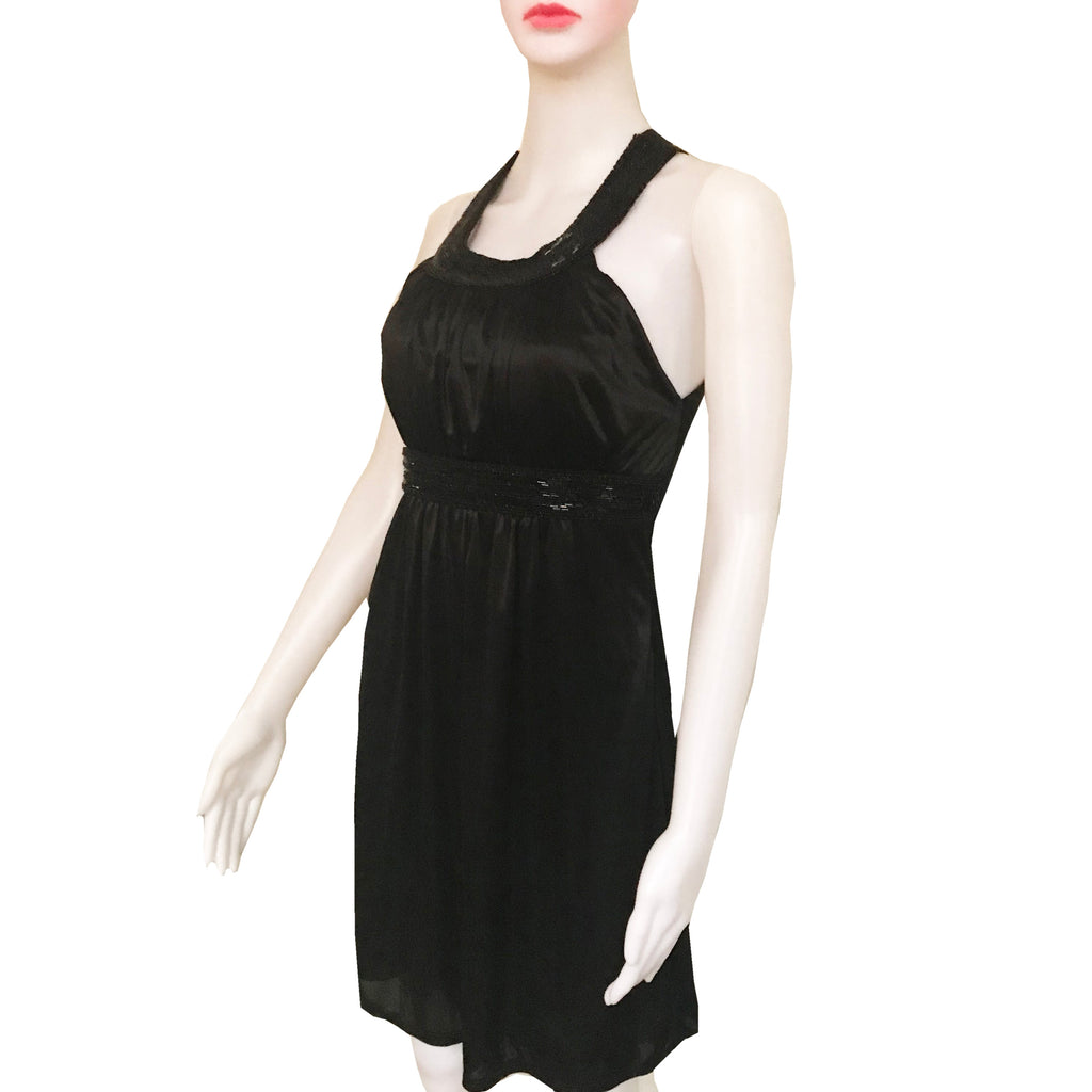 Vintage 1990s Black Satin Beaded Halter Mini Skater Dress – Shop ...