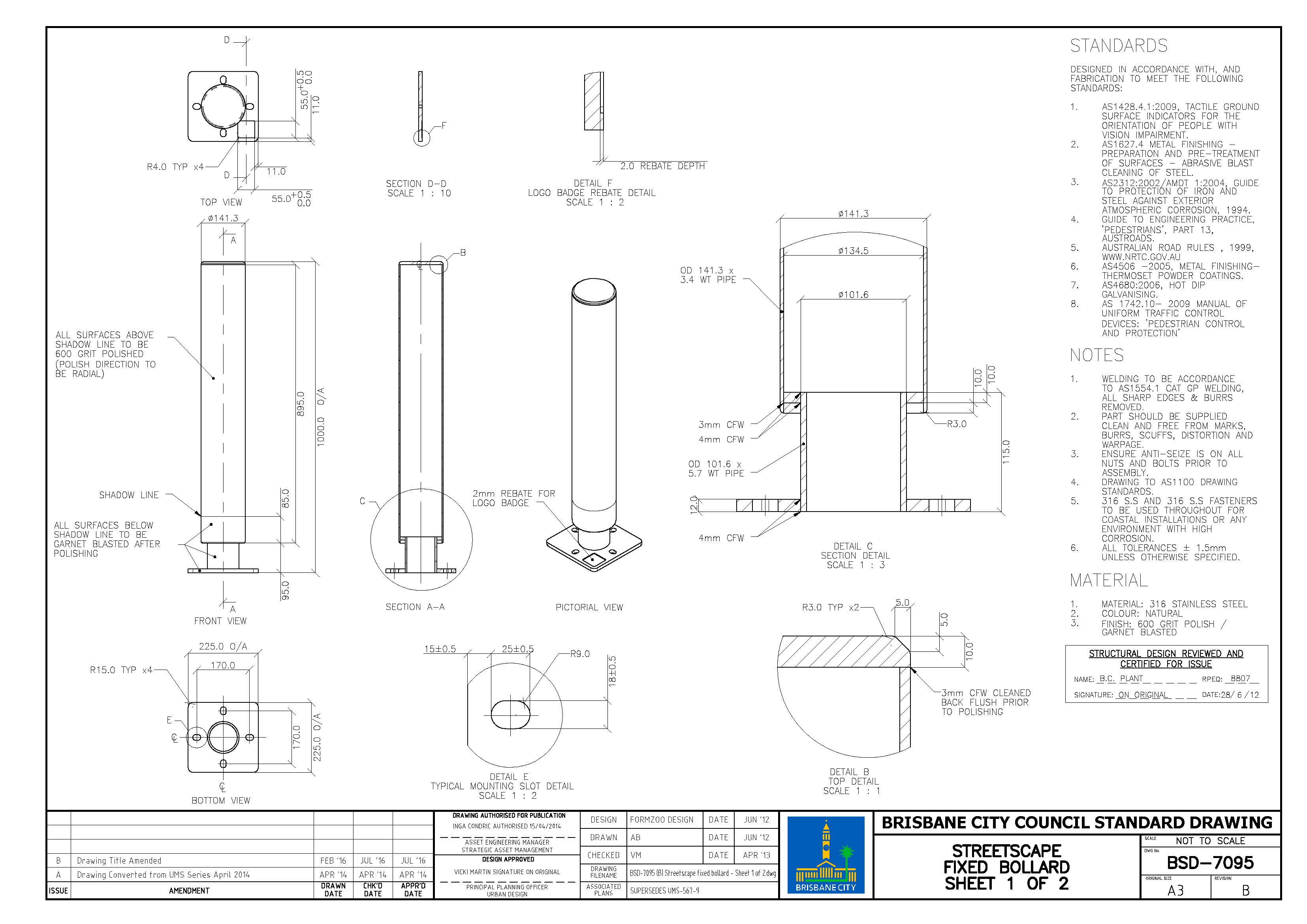 Typical Structural Footing Light Bollard Detail