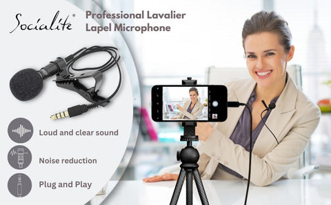 woman video recording using mic and iphone
