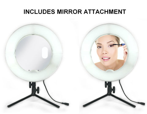 mirror attachment for tabletop ring light