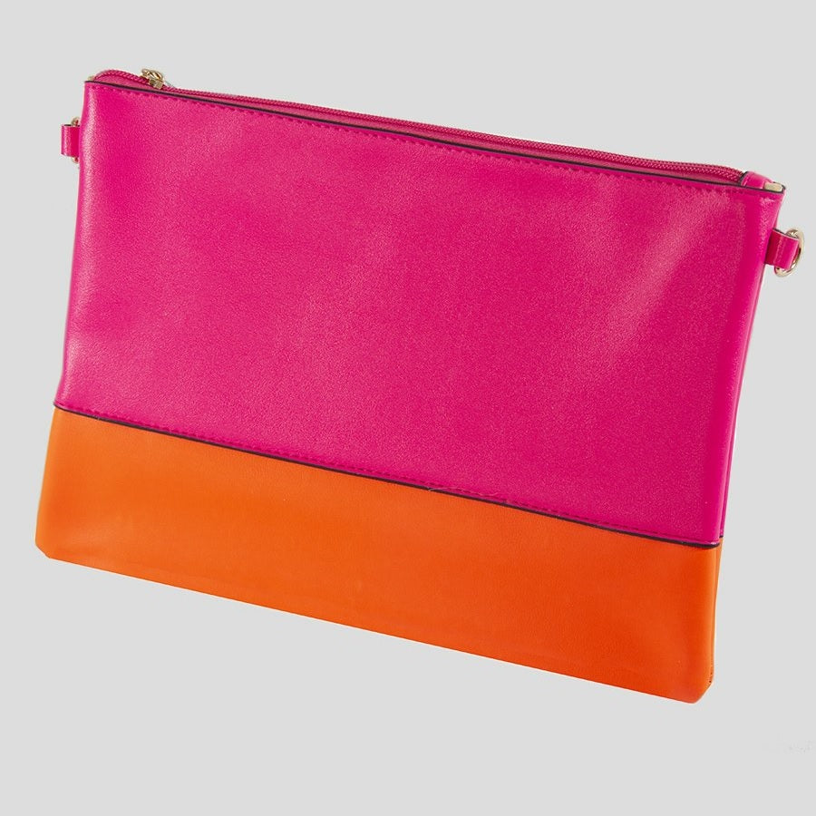 pink and orange clutch bag