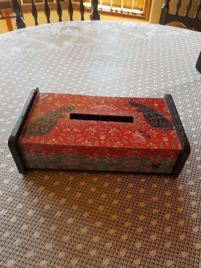 red tissue box holder