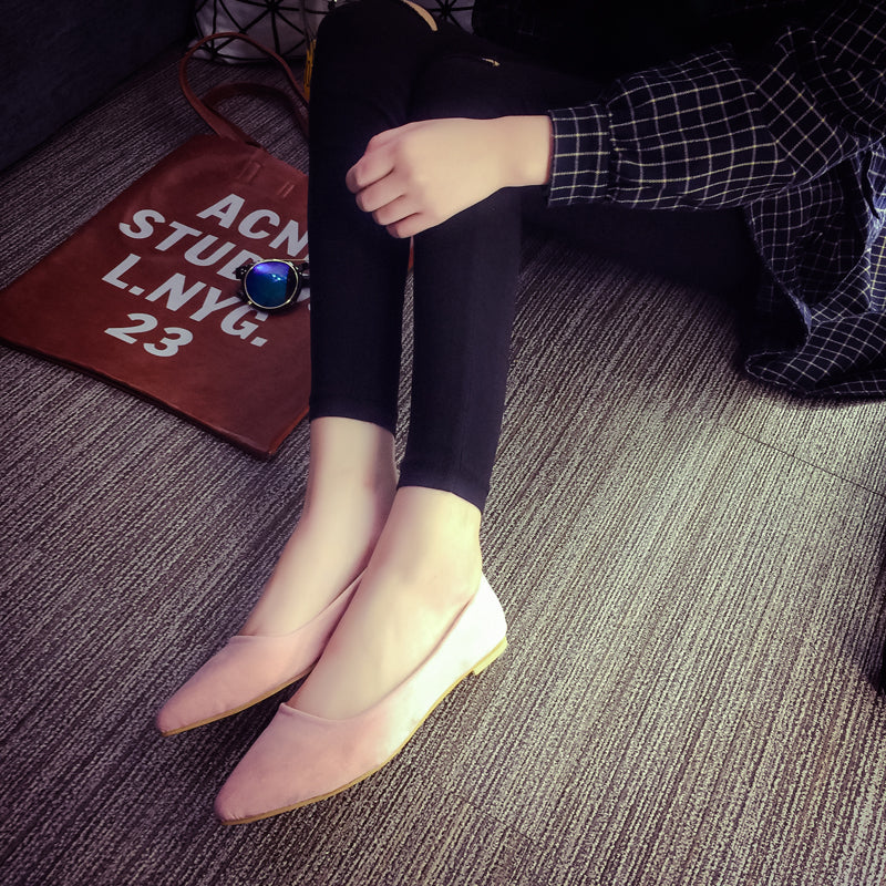 Suede Casual Pure Color Pointy Toe Flat Heel Loafers