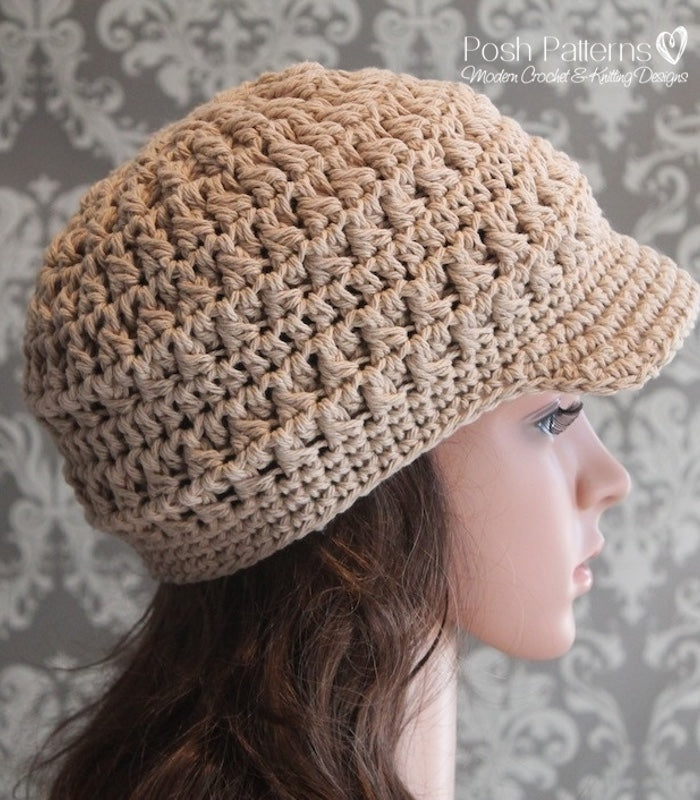Crochet PATTERN - Cabled Crochet Newsboy Hat Pattern