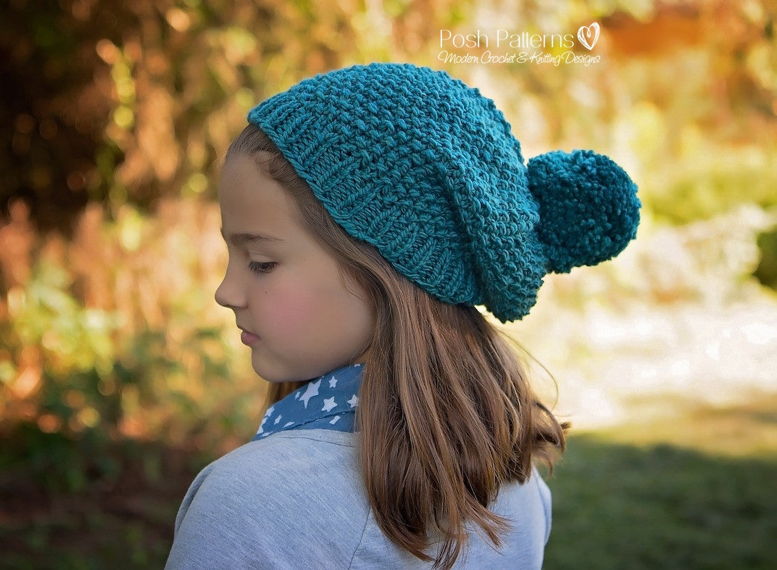 Knitting Pattern - Knit Slouchy Hat Pattern Seed Stitch  Posh Patterns