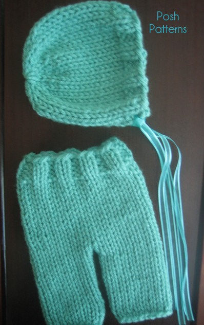Knitting PATTERN - Knit Baby Bonnet and Pants Patterns – Posh Patterns