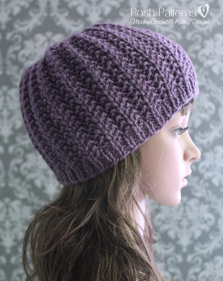 Knitting Pattern Easy Knit Ribbed Hat Pattern Instant Download Posh Patterns 