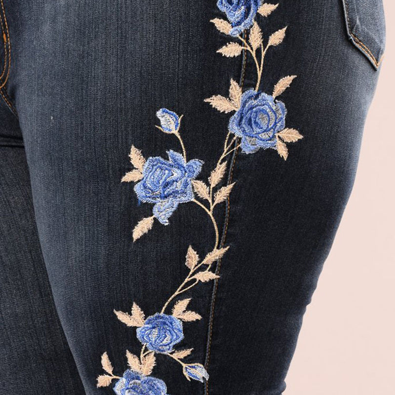 flower embroidered jeans