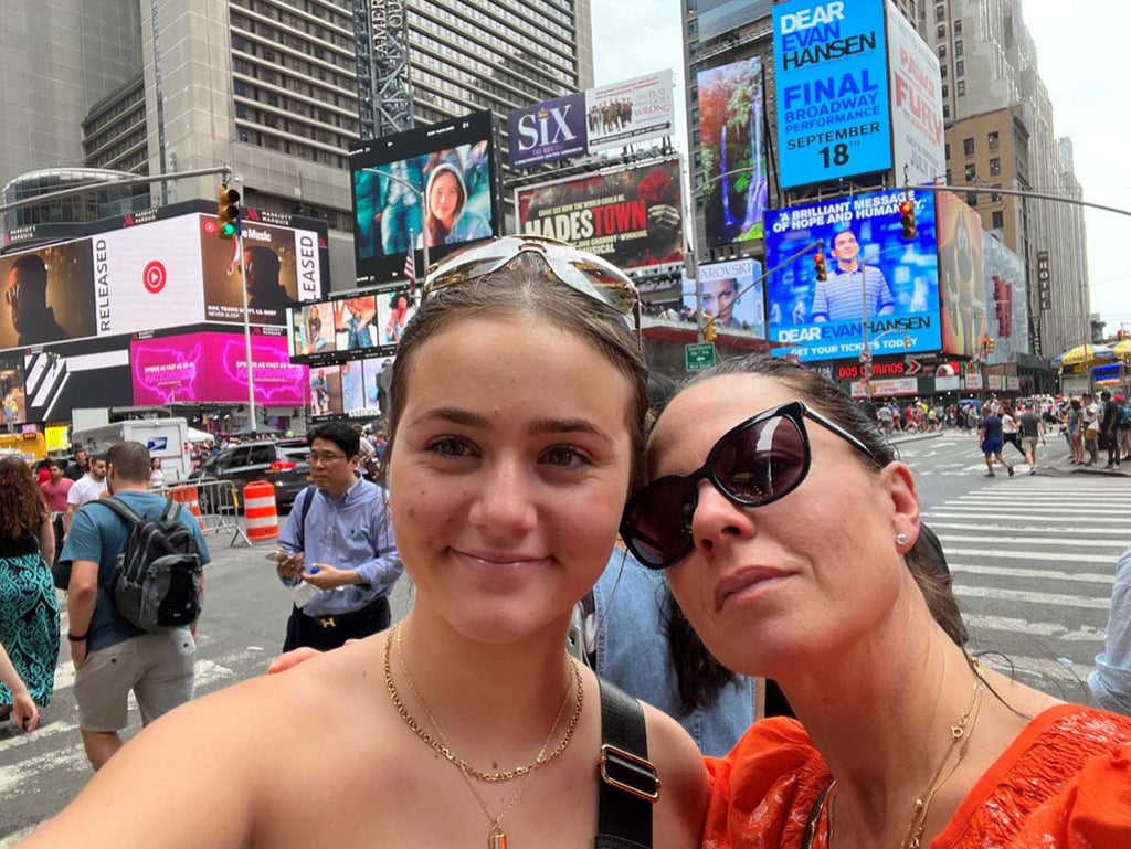 A selfie of Olga Valentine owner and founder, Natasha Nowak, and her daughter Francesca, in Time’s Square, New York City.
