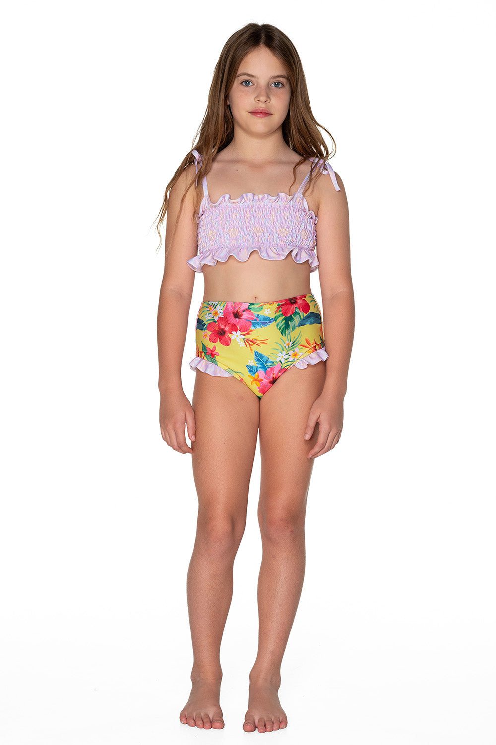 Girls Mesh Bikini - Grey Hawaiian Floral - Isla – Olga Valentine