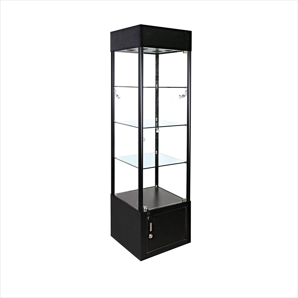 Square Glass Tower Display Showcase Cabinet With Lights Store