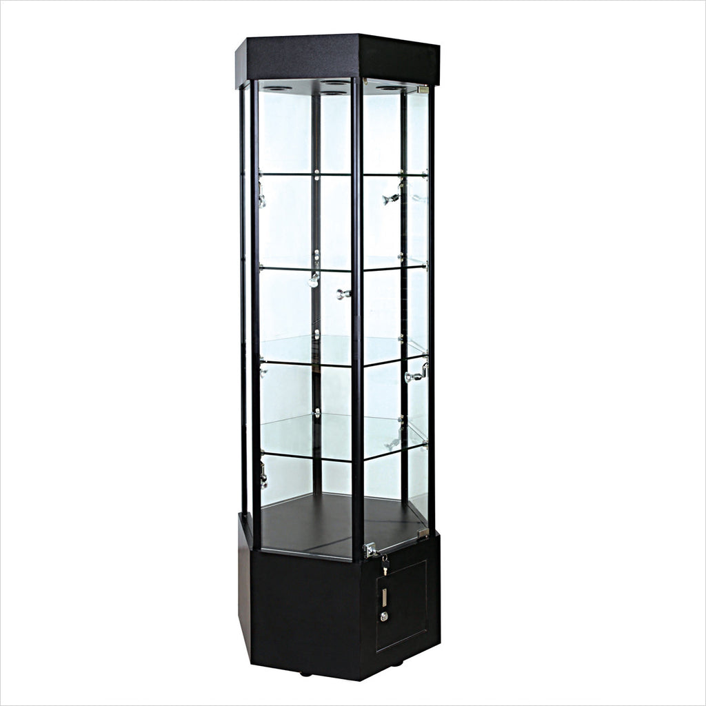 Display Tower Hexagon Lighted Display Case Store Fixture Showcase