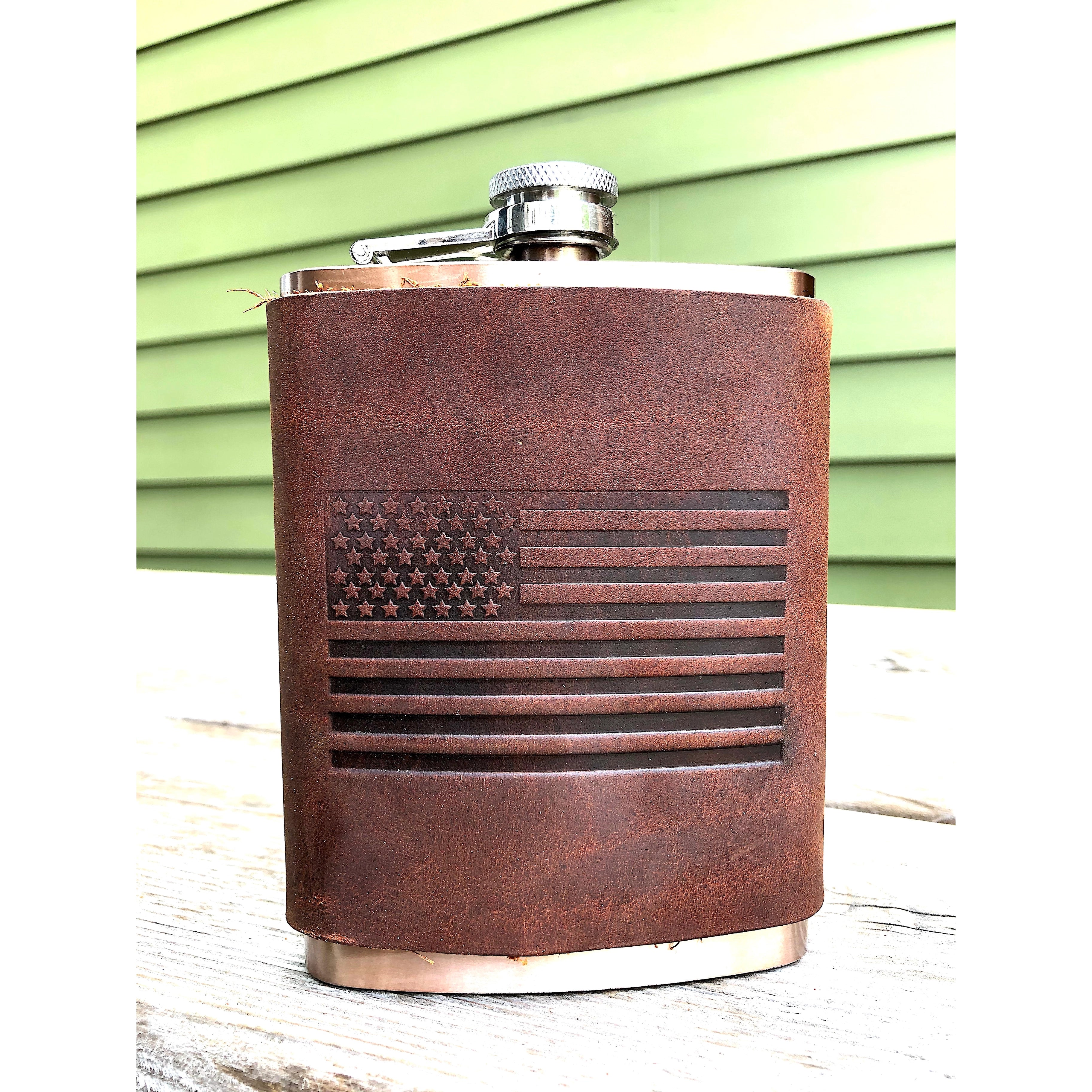 American Flag Leather Wrapped Flasks [2 Colors]