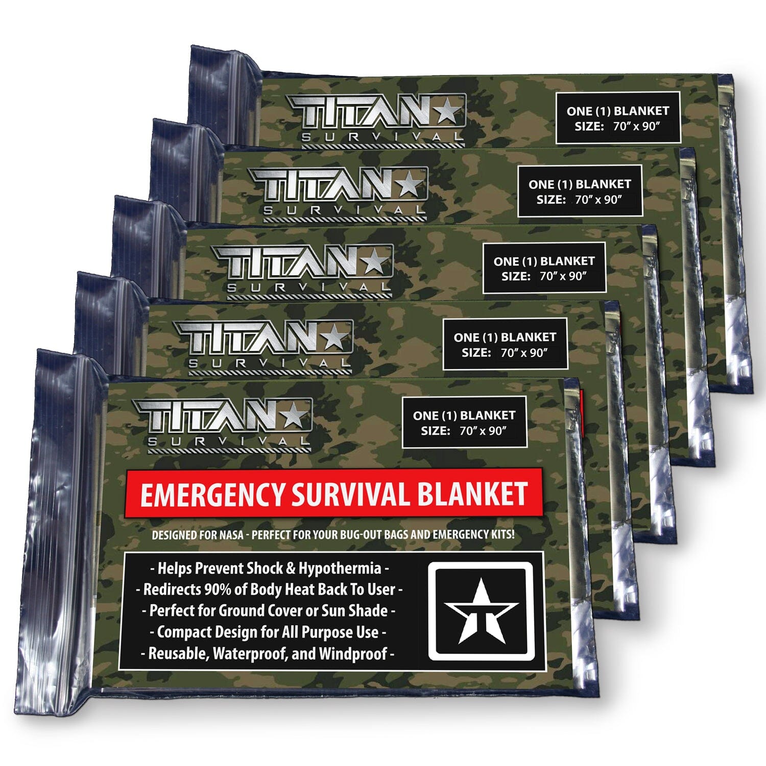 XL Emergency Survival Blankets, 5-Pack, TITAN Survival