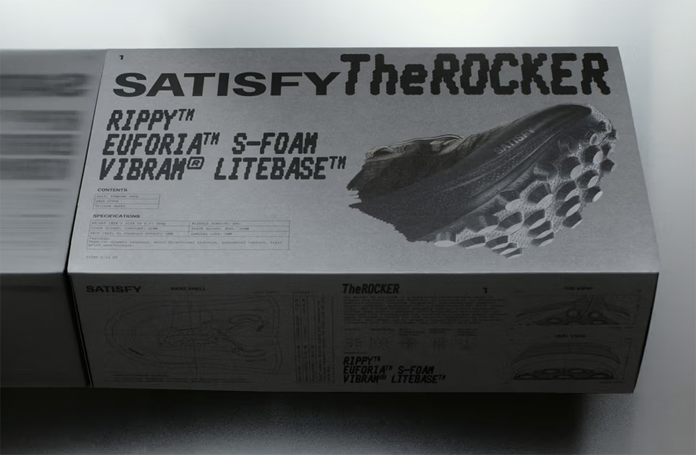 The Satisfy The Rocker shoe presentation box