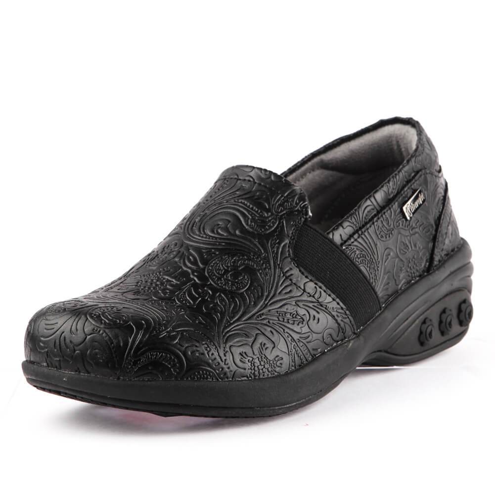 black leather womens slip on shoes