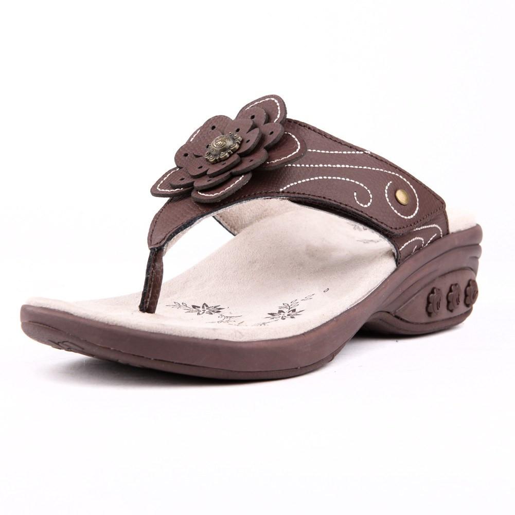 Julia Women's Leather Floral Adjustable Wedge Sandal - Therafit Shoe