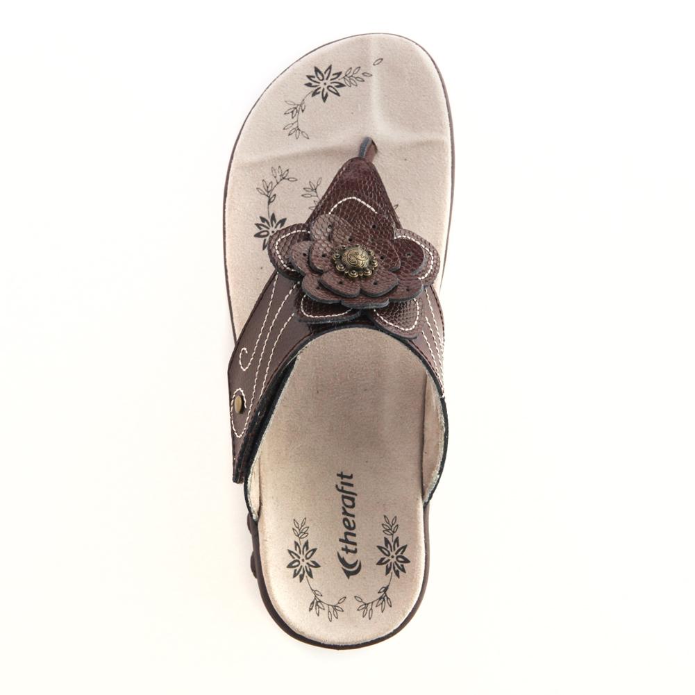 Julia Women's Leather Floral Adjustable Wedge Sandal - Therafit Shoe