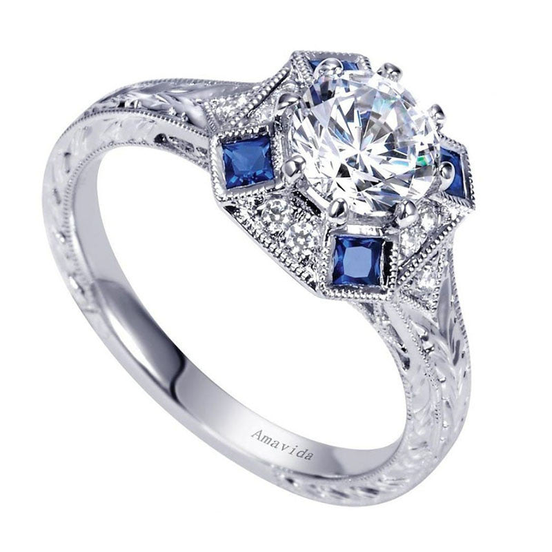 Platinum Diamond Engagement Ring with Sapphires by Designer Gabriel Co ...