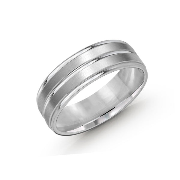 Malo Men White Gold Wedding Band in Ten Karat Gold Hammered Finish ...