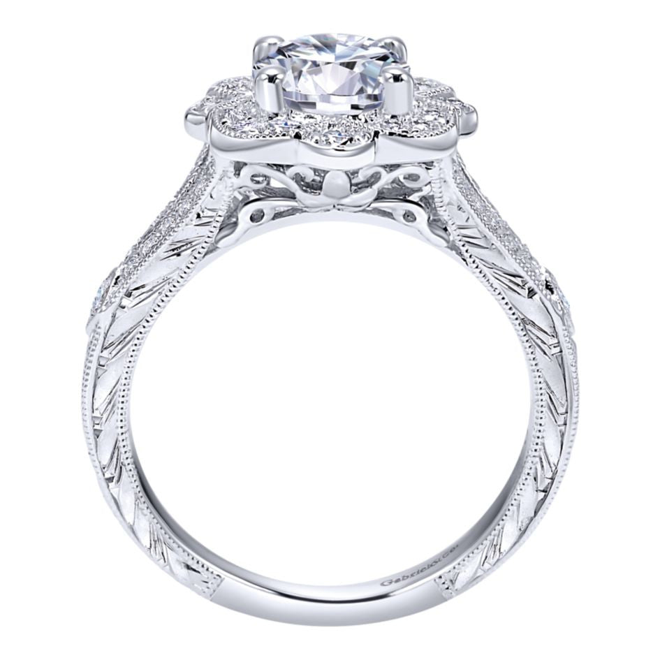 White Gold Pave Diamond Engagement Ring with Floral Halo by Gabriel ...