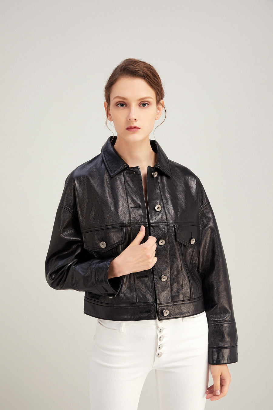 Chloey leather jacket in black – Anna Xi