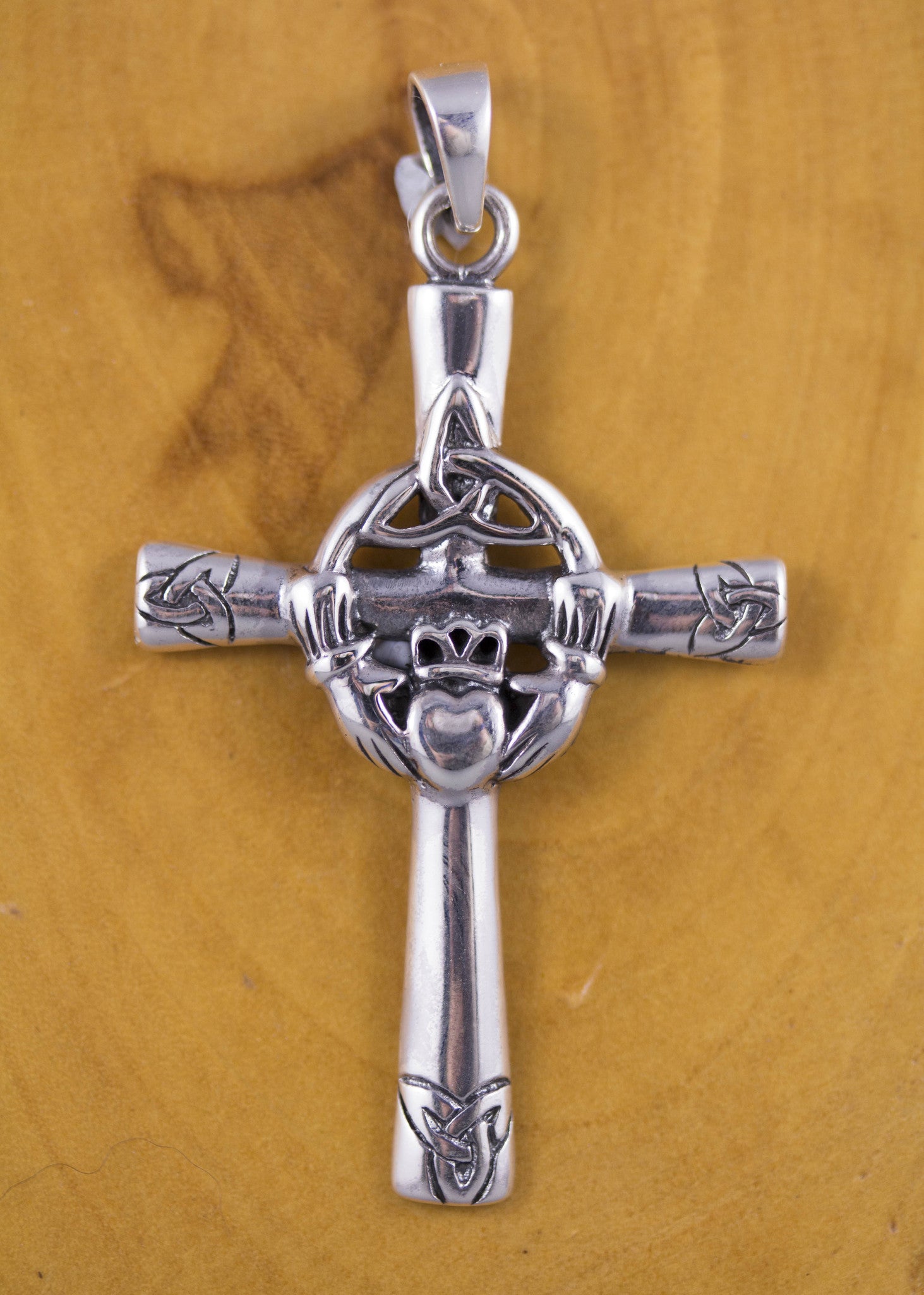 Emerald Silver Claddagh Cross Necklace