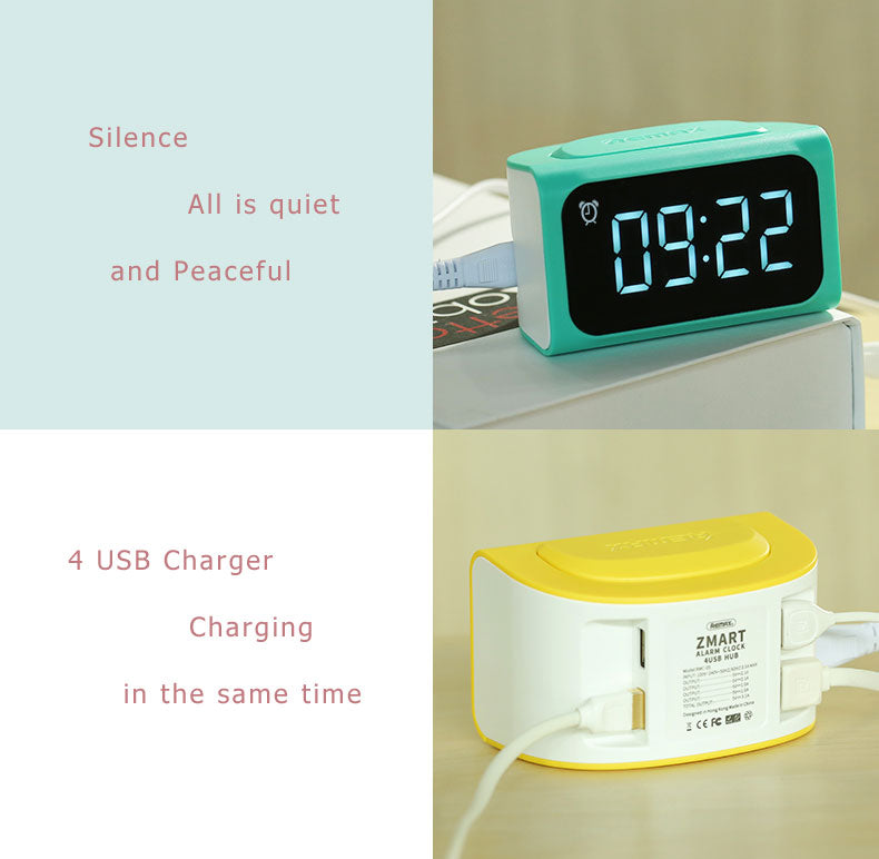 LED Alarm Digital Clock Timer 4USB Mobile Phone Adapter RM-C05