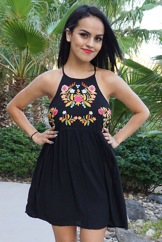 black halter skater dress