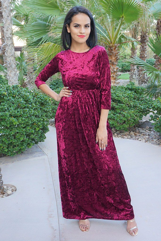 velvet burgundy dress long sleeve