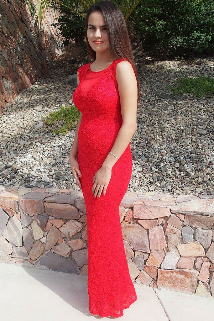 red maxi lace dress