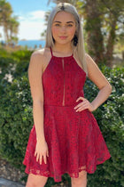 red halter skater dress