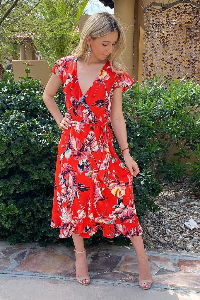 Fun Red Tropical Floral Dress - Maxi Dresses Ledyz Boutique