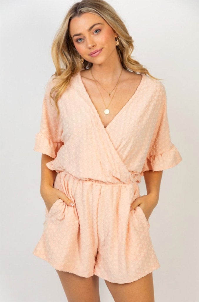 Just As Sweet Peach Textured Dot Romper