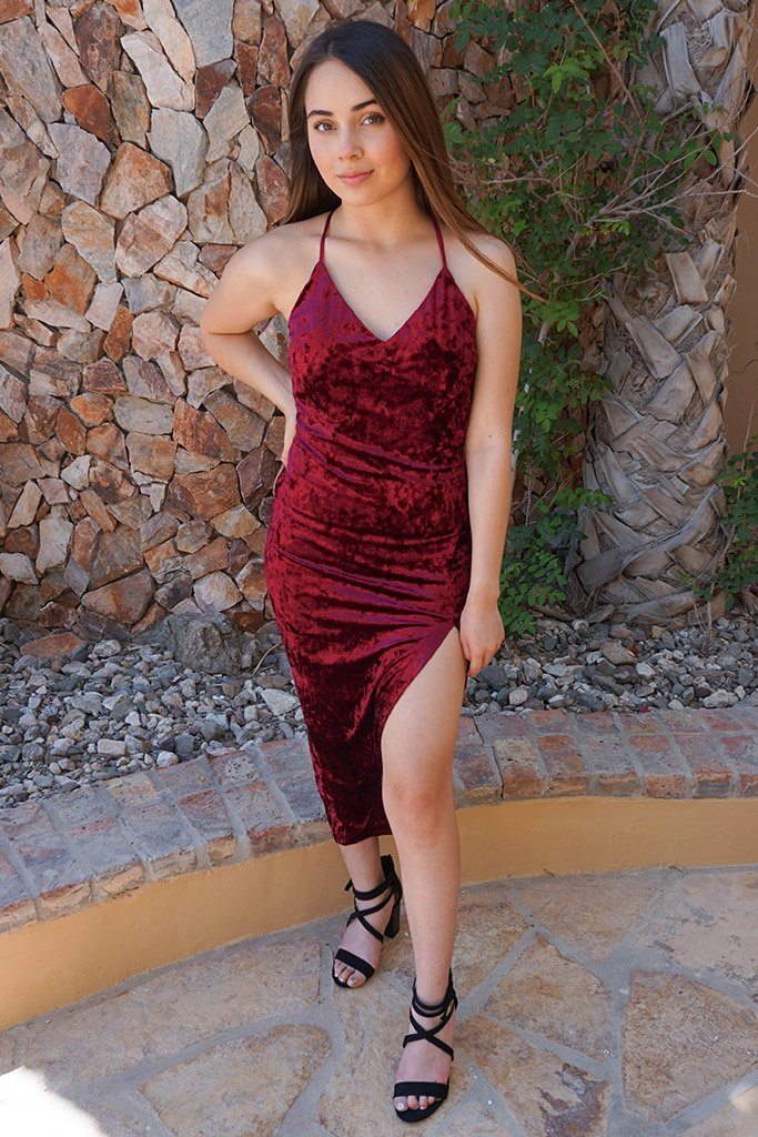 crushed velvet red dress