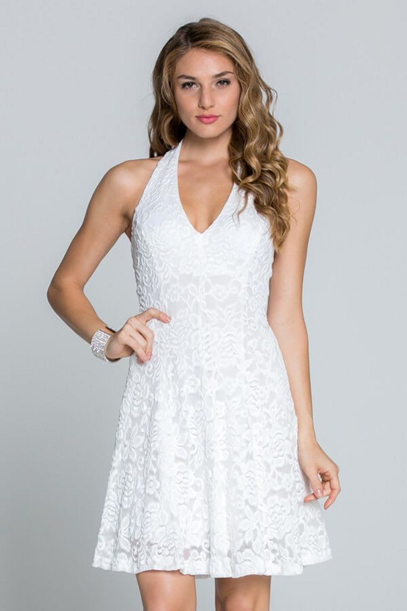 white lace halter dress