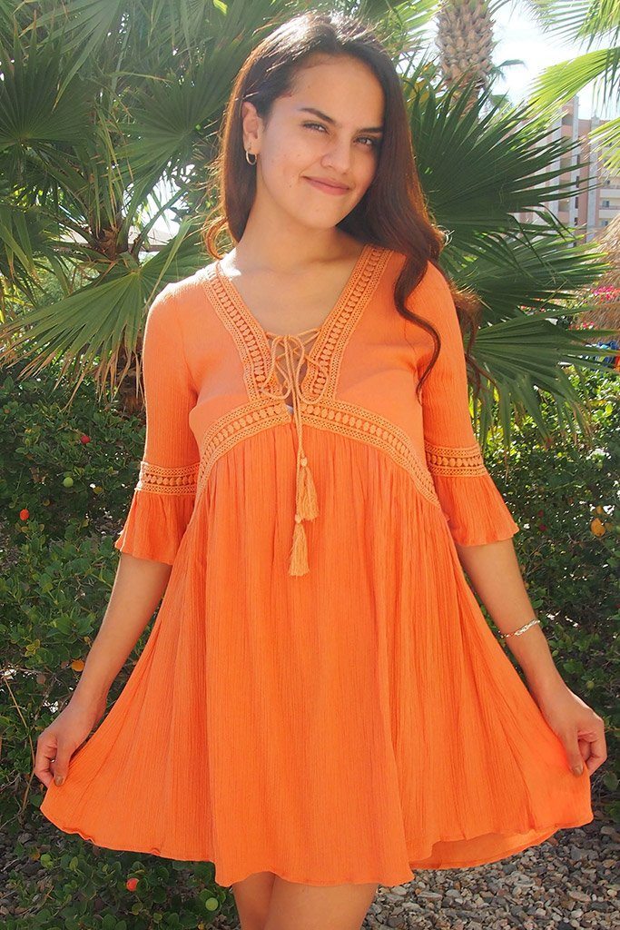 orange crochet dress