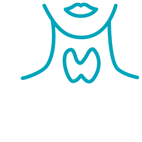line art icon of a person's throat and shape of thyroid