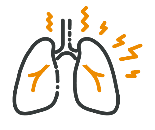 line art icon of a lungs with distress lines