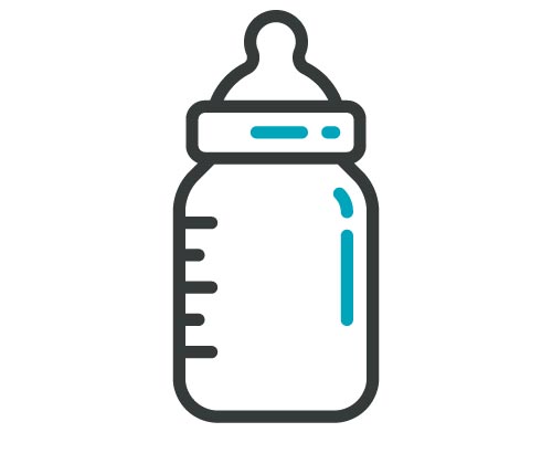 line art icon of a bottle with blue highlights