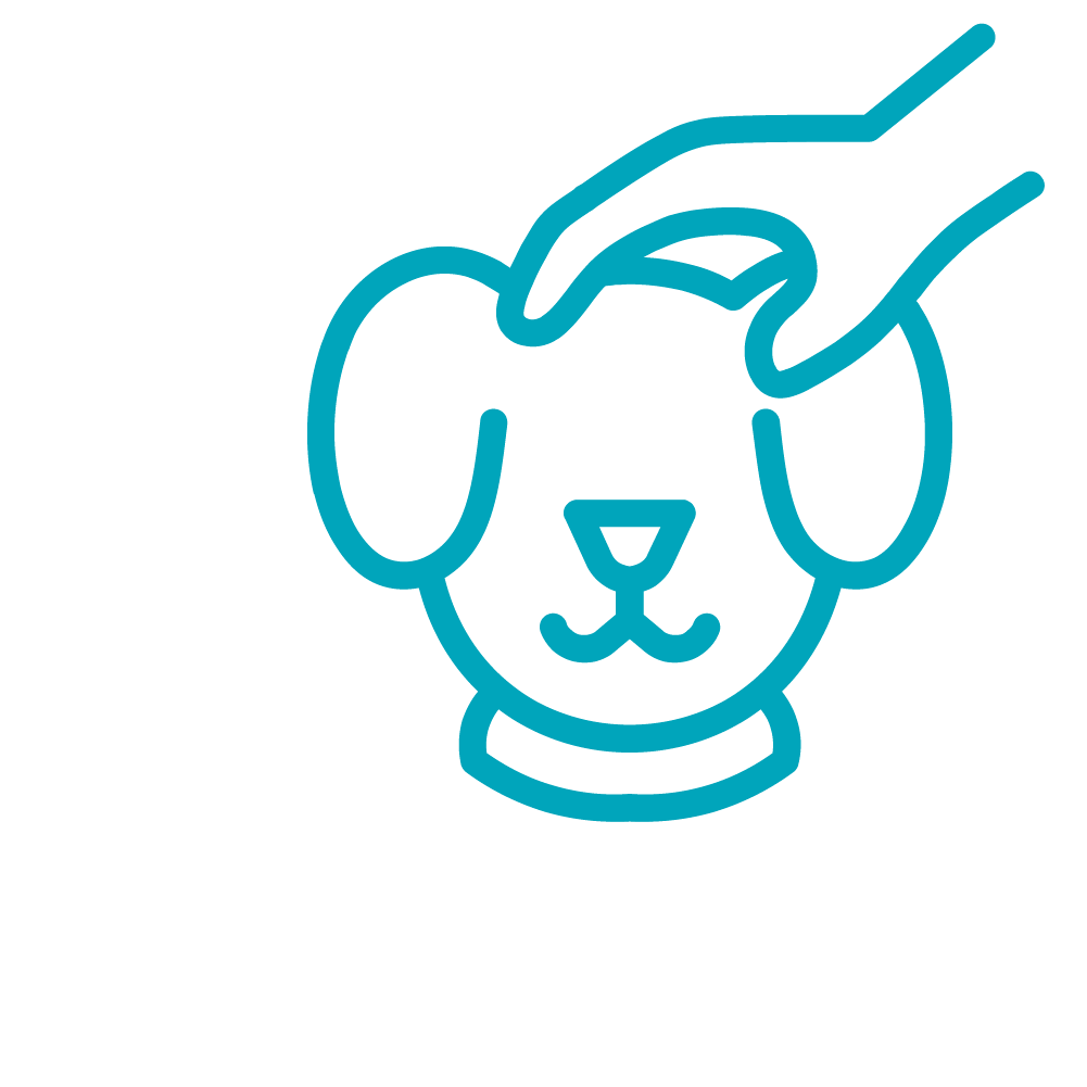 line art icon of a person petting a dog's head