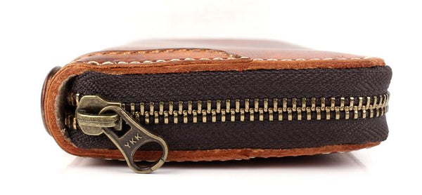 Handmade Genuine Leather Long Zip-Around Wallet for Men